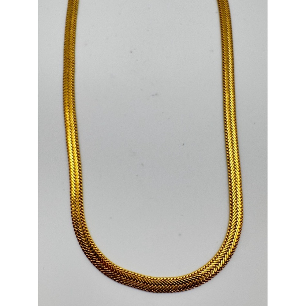 Vintage Napier Necklace Wide Herringbone Gold-Tone Chain Woven Chevron 15"
